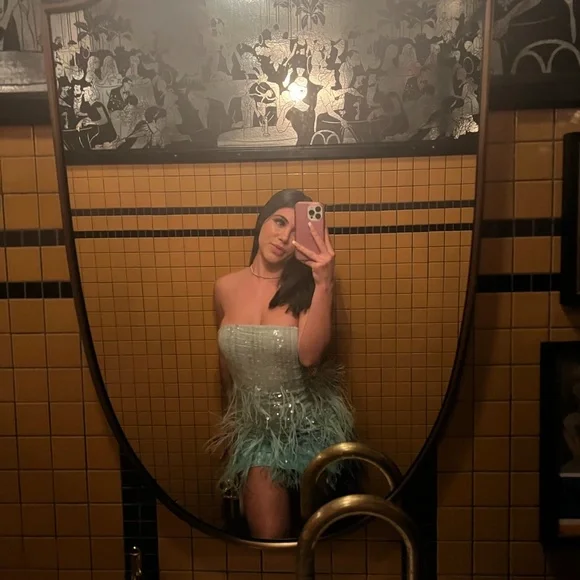 COPY - ANASTASIA SEQUIN FEATHER DRESS - turquoise powder XS - Picture 5 of 9